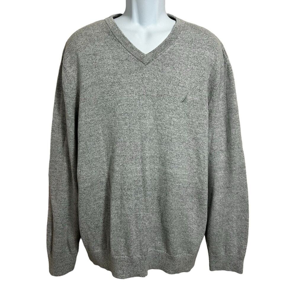 Men's Nautica Gray Pull-Over Sweater Sz XL Gray V-Neck Cotton Long-Sleeve - Picture 8 of 8